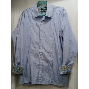 INSERCH ICON Men's Blue Striped L/S Button Up Jacquard Cotton Shirt XL Flip Cuff